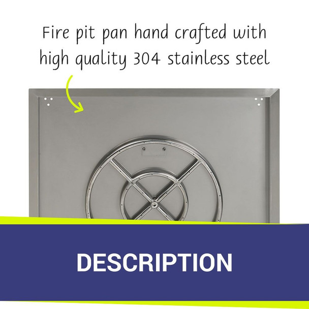 American Fire Products 30" Stainless Steel Square Drop In Pan With 18" Ring - SS-SQP-30-ASBL