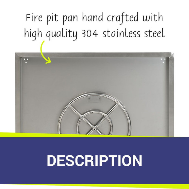 American Fire Products 36" Stainless Steel Square Drop In Pan With 18" Fire Ring - SS-SQP-36-ASBL
