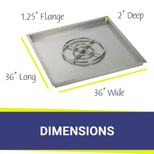 American Fire Products 36" Stainless Steel Square Drop In Pan With 18" Fire Ring - SS-SQP-36-ASBL