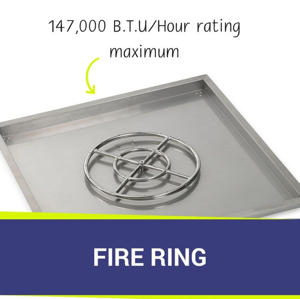American Fire Products 36" Stainless Steel Square Drop In Pan With 18" Fire Ring - SS-SQP-36-ASBL