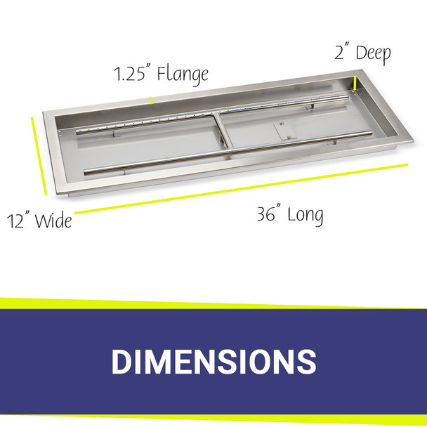 American Fire Products 36" x 12" Stainless Steel Rectangular Drop-In Fire Pit Pan - SS-AFPP-36