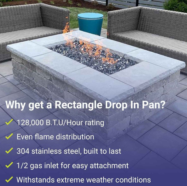 American Fire Products 60" x 24" Rectangular Stainless Steel Flat Pan - SS-RTFP-60