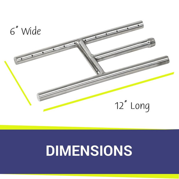 American Fire Products 12" x 6" Stainless Steel H-Style Burner - Natural Gas - SS-H-12
