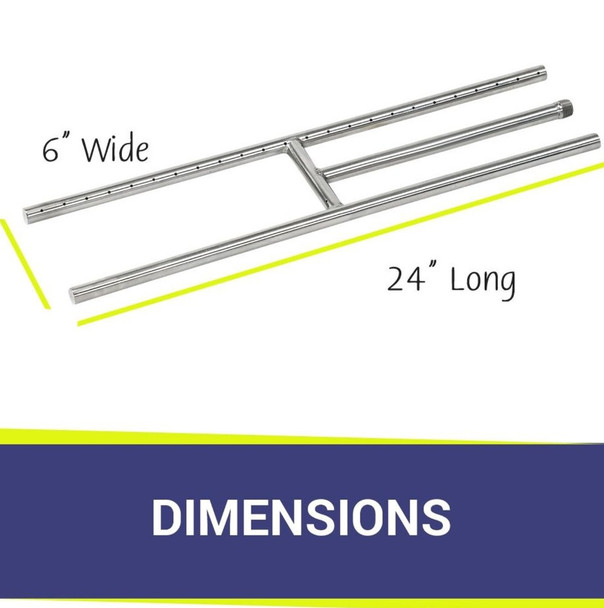 American Fire Products 24" x 6" Stainless Steel H-Style Burner - Natural Gas - SS-H-24