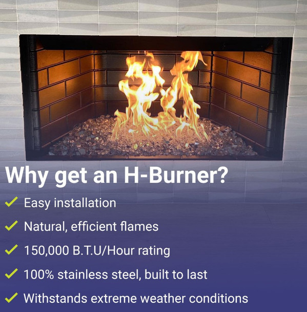 American Fire Products 30" x 6" Stainless Steel H-Style Burner - Natural Gas -SS-H-30