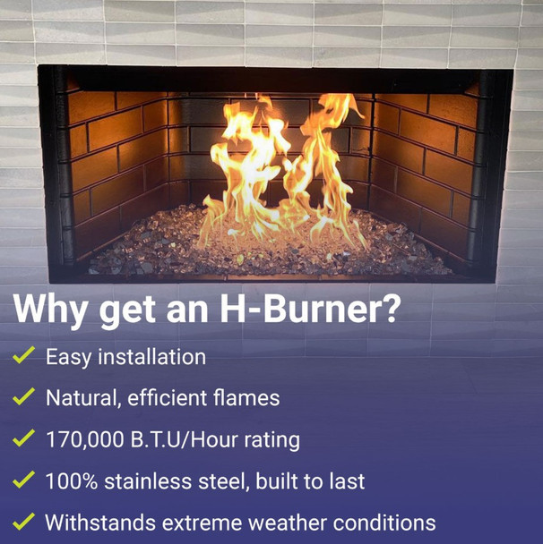 American Fire Products 36" x 6" Stainless Steel H-Style Burner - Natural Gas - SS-H-36