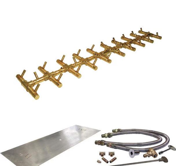 Warming Trends 44 X 14-Inch Linear Propane Fire Pit Burner Kit W/ 38 X 7.25-Inch Tree-Style CROSSFIRE Brass Burner - Match Light Ignition - CFBT290LPALPL4414FK2