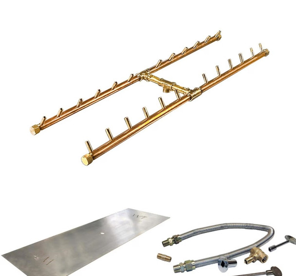 Warming Trends 46 X 17-Inch Linear Natural Gas Fire Pit Burner Kit W/ 36 X 9-Inch H-Style CROSSFIRE Brass Burner - Match Light Ignition - CFBH240NGALPL4617FK1