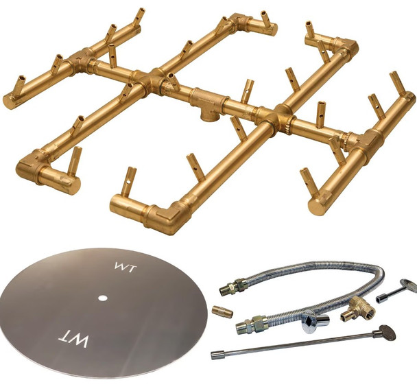 Warming Trends 30-Inch Round Propane Fire Pit Burner Kit W/ 19.5 X 21.5-Inch Original CROSSFIRE Brass Burner - Match Light Ignition - CFB240LPALPL30CFK1