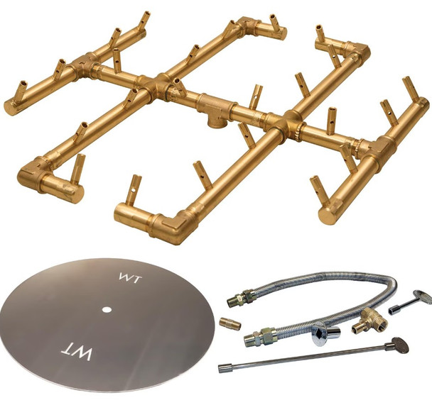 Warming Trends 30-Inch Round Natural Gas Fire Pit Burner Kit W/ 19.5 X 21.5-Inch Original CROSSFIRE Brass Burner - Match Light Ignition - CFB240NGALPL30CFK1
