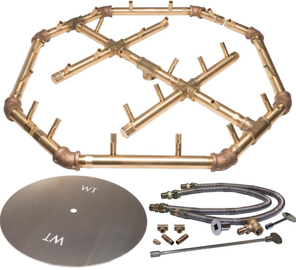 Warming Trends 30-Inch Round Natural Gas Fire Pit Burner Kit W/ 22.75 X 21.75-Inch Octagonal CROSSFIRE Brass Burner - Match Light Ignition - CFBO280NGALPL30CFK2