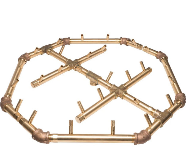 Warming Trends 30-Inch Round Natural Gas Fire Pit Burner Kit W/ 22.75 X 21.75-Inch Octagonal CROSSFIRE Brass Burner - Match Light Ignition - CFBO280NGALPL30CFK2