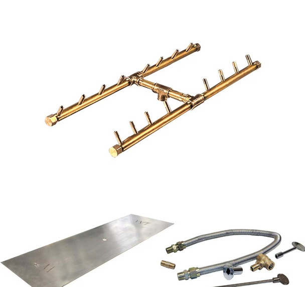 Warming Trends 34 X 17-Inch Linear Natural Gas Fire Pit Burner Kit W/ 24 X 9-Inch H-Style CROSSFIRE Brass Burner - Match Light Ignition - CFBH160NGALPL3417FK1