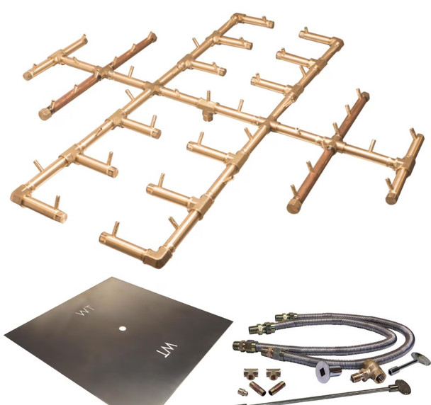 Warming Trends 60-Inch Square Propane Fire Pit Burner Kit W/ 46-Inch Original CROSSFIRE Brass Burner - Match Light Ignition - CFB450LPALPL60SFK2