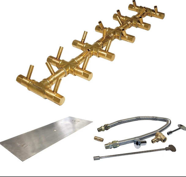 Warming Trends 28 X 11-Inch Linear Propane Fire Pit Burner Kit W/ 22 X 5.25-Inch Tree-Style CROSSFIRE Brass Burner - Match Light Ignition - CFBT170LPALPL2811FK1