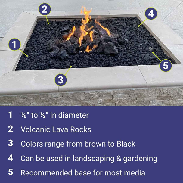 American Fire Products Small Black Lava Rock 40 Pounds - LAVA-S-40