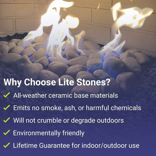 American Fire Products Cottage White Lite Stones Set - 15 Stone Set - AFG-LSTONE-CW-15