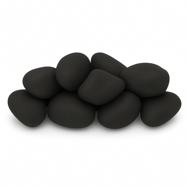 American Fire Products Matte Black Lite Stone Cobble - 12 Stone Set - AFG-CS-MB-12
