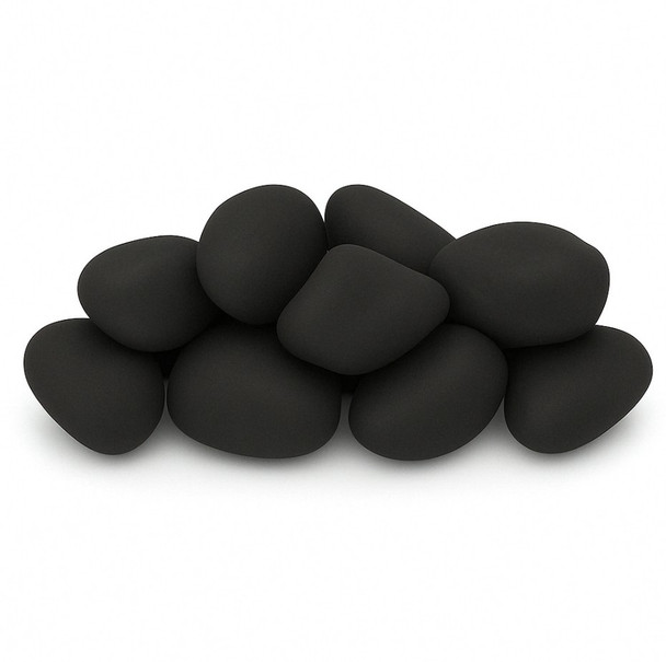 American Fire Products Matte Black Lite Stone Cobble - 12 Stone Set - AFG-CS-MB-12