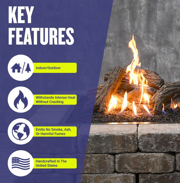 American Fire Products Formation Creation Country Oak Ceramic Gas Fire Pit Logs – 9 Piece Set - AFP-FPL-CO