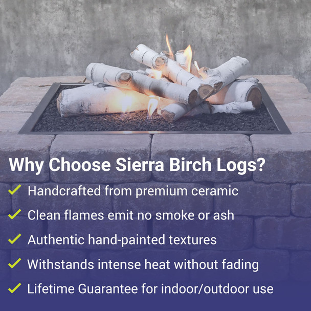 American Fire Products Formation Creation Sierra Birch Ceramic Gas Fire Pit Logs – 9 Piece Set - AFP-FPL-BRCH