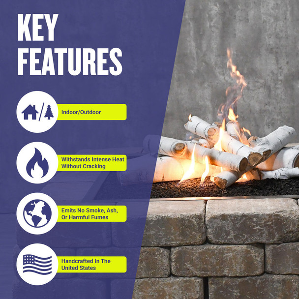 American Fire Products Formation Creation Sierra Birch Ceramic Gas Fire Pit Logs – 9 Piece Set - AFP-FPL-BRCH