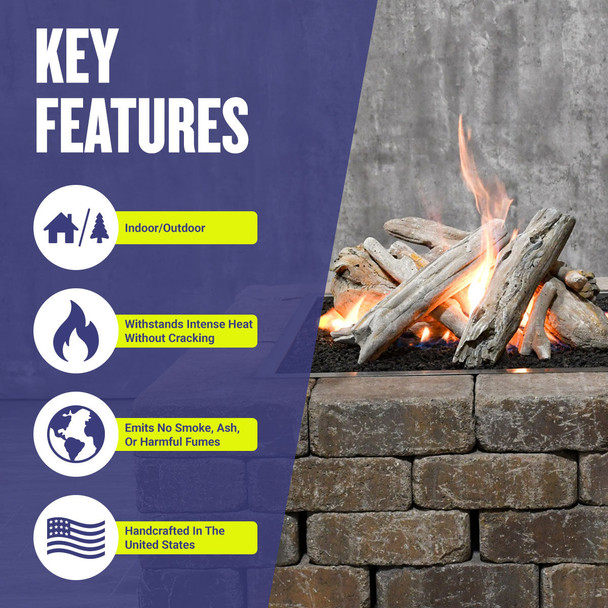 American Fire Products Formation Creation Driftwood Ceramic Gas Fire Pit Logs – 9 Piece Set - AFP-FPL-DW