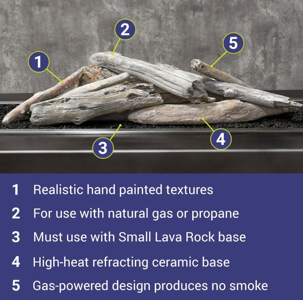 American Fire Products Formation Creation Driftwood Ceramic Gas Fire Pit Logs – 9 Piece Set - AFP-FPL-DW