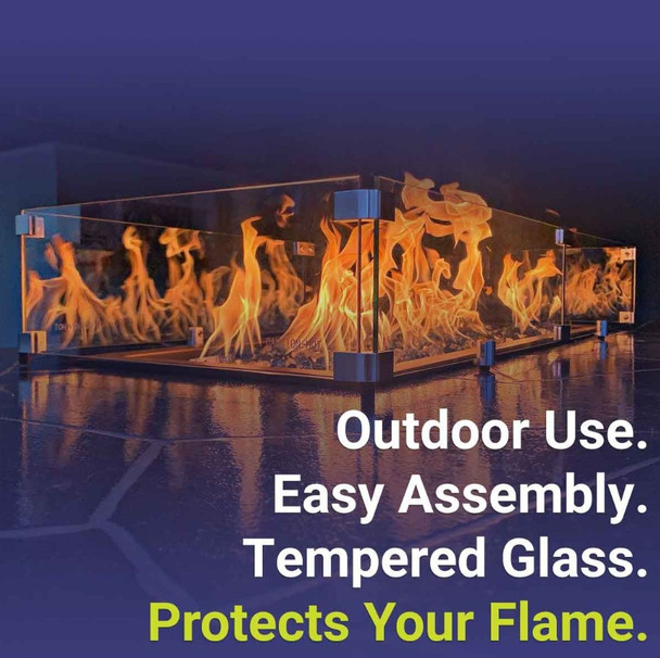 American Fire Products Rectangular Glass Flame Guard for 18" x 6" Drop-In Fire Pit Pan - FG-AFPP-18