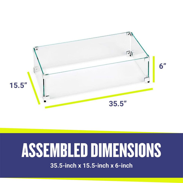American Fire Products Rectangular Glass Flame Guard for 30" x 10" Drop-In Fire Pit Pan - FG-AFPP-30