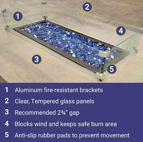 American Fire Products Linear Glass Flame Guard for 36" x 6" Linear Drop-In Fire Pit Pan - FG-LCB-36