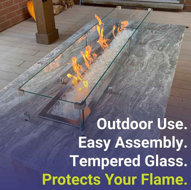 American Fire Products Linear Glass Flame Guard for 36" x 6" Linear Drop-In Fire Pit Pan - FG-LCB-36