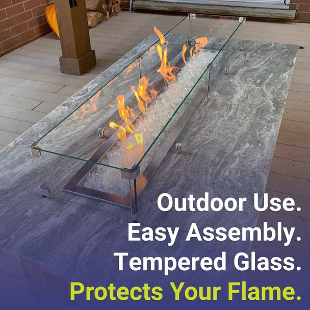 American Fire Products Linear Glass Flame Guard for 72" x 6" Linear Drop-In Fire Pit Pan - FG-LCB-72