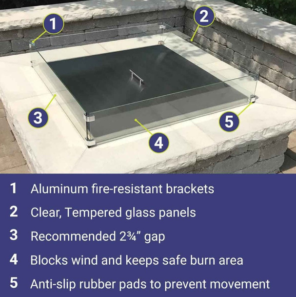 American Fire Products Square Glass Flame Guard for 12" Square Drop-In Fire Pit Pan - FG-SQP-12
