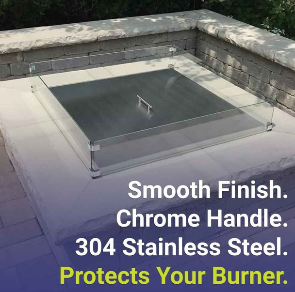 American Fire Products Stainless Steel Cover for Square Drop-In Fire Pit Pan - SS-CV-SQP-24