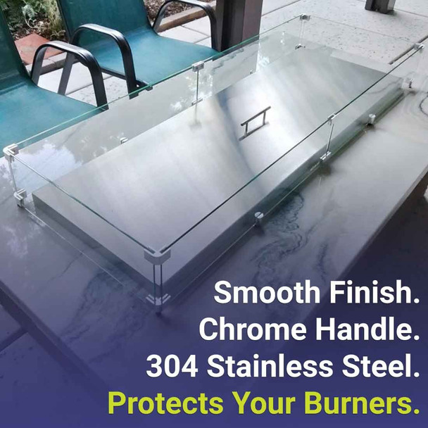 American Fire Products Stainless Steel Cover for Rectangular Drop-In Fire Pit Pan - SS-CV-AFPP-24