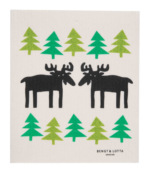 Swedish Dishcloth - B&L Moose in Forest