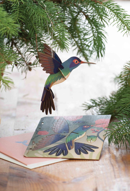 Laser-cut 3D Wood Card - Hummingbird