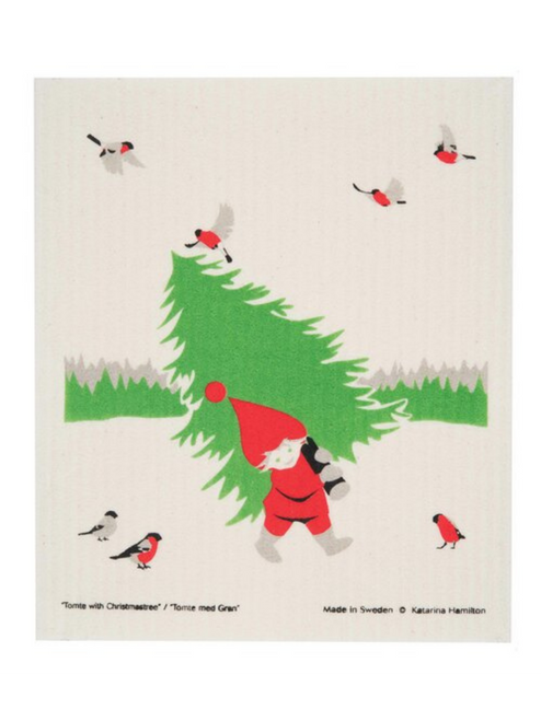 Swedish Dishcloth - KH Tomte Carrying Tree