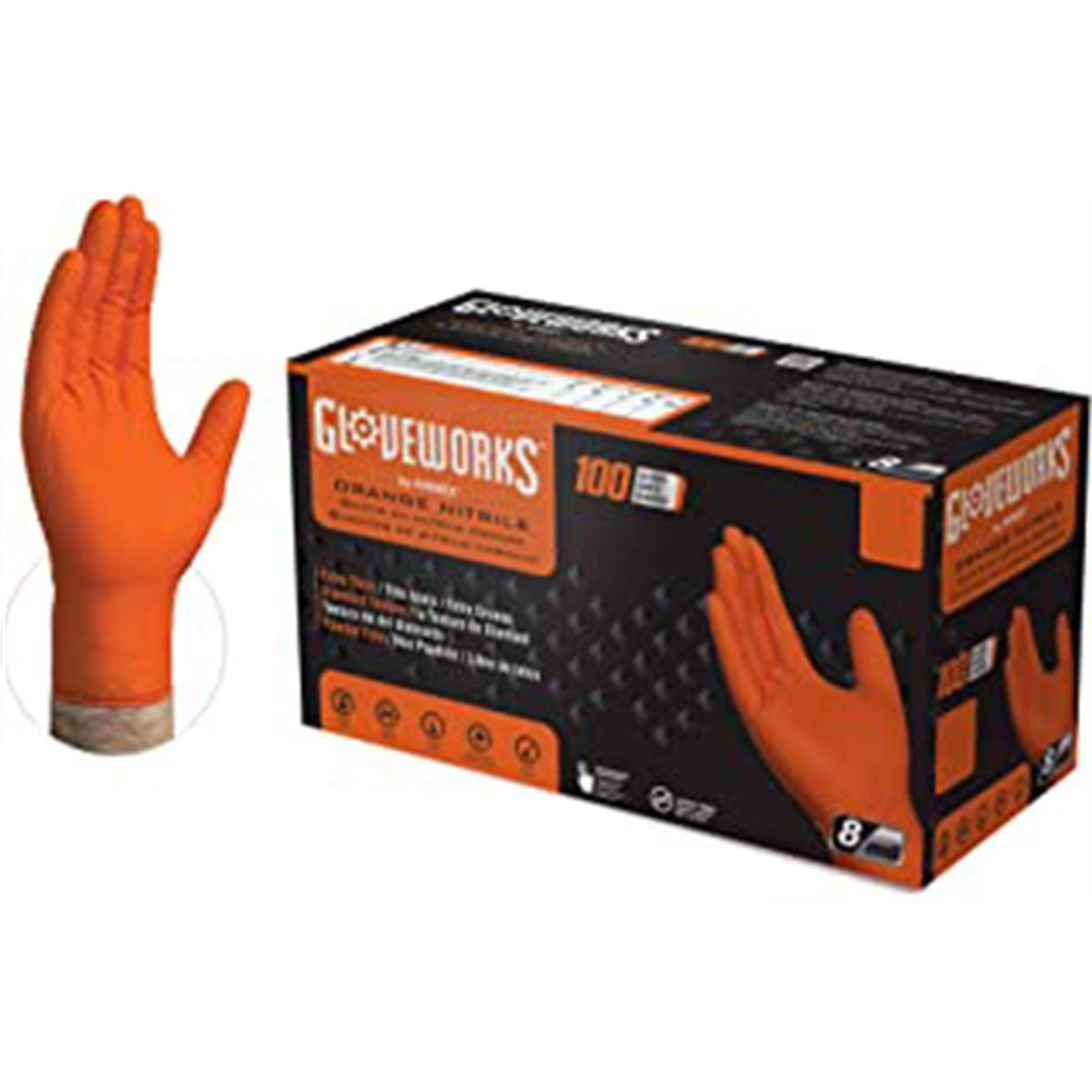 Gloveworks HD Orange Nitrile Gloves - LARGE