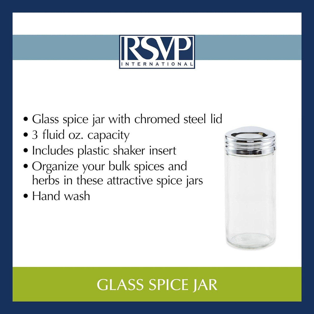 RSVP Kitchen Storage Collection Glass Round Spice Jar 3 Ounce