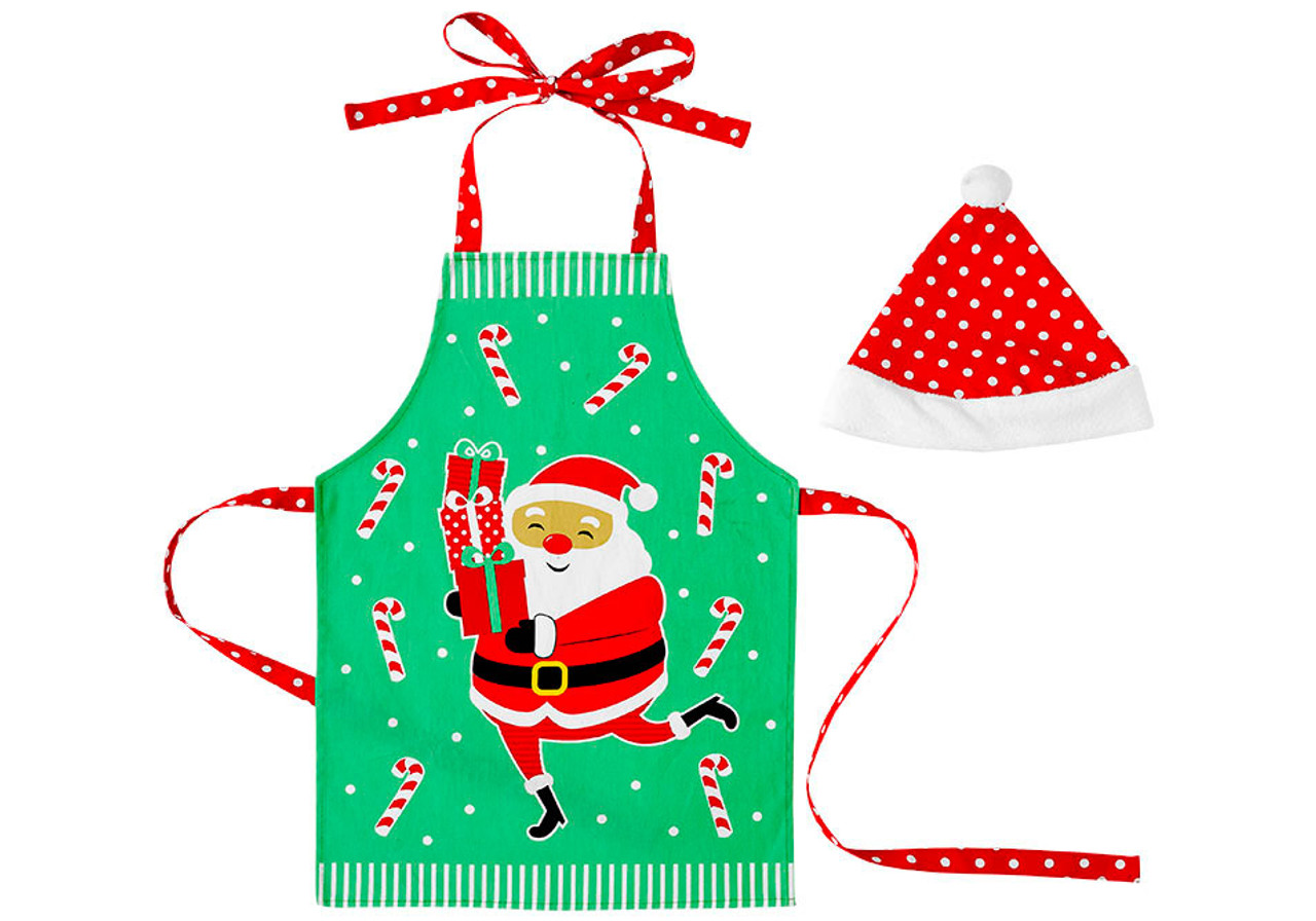 Ladelle Santa Fun Collection - Kids Apron and Hat Set - Set of 2 (LD 73624)