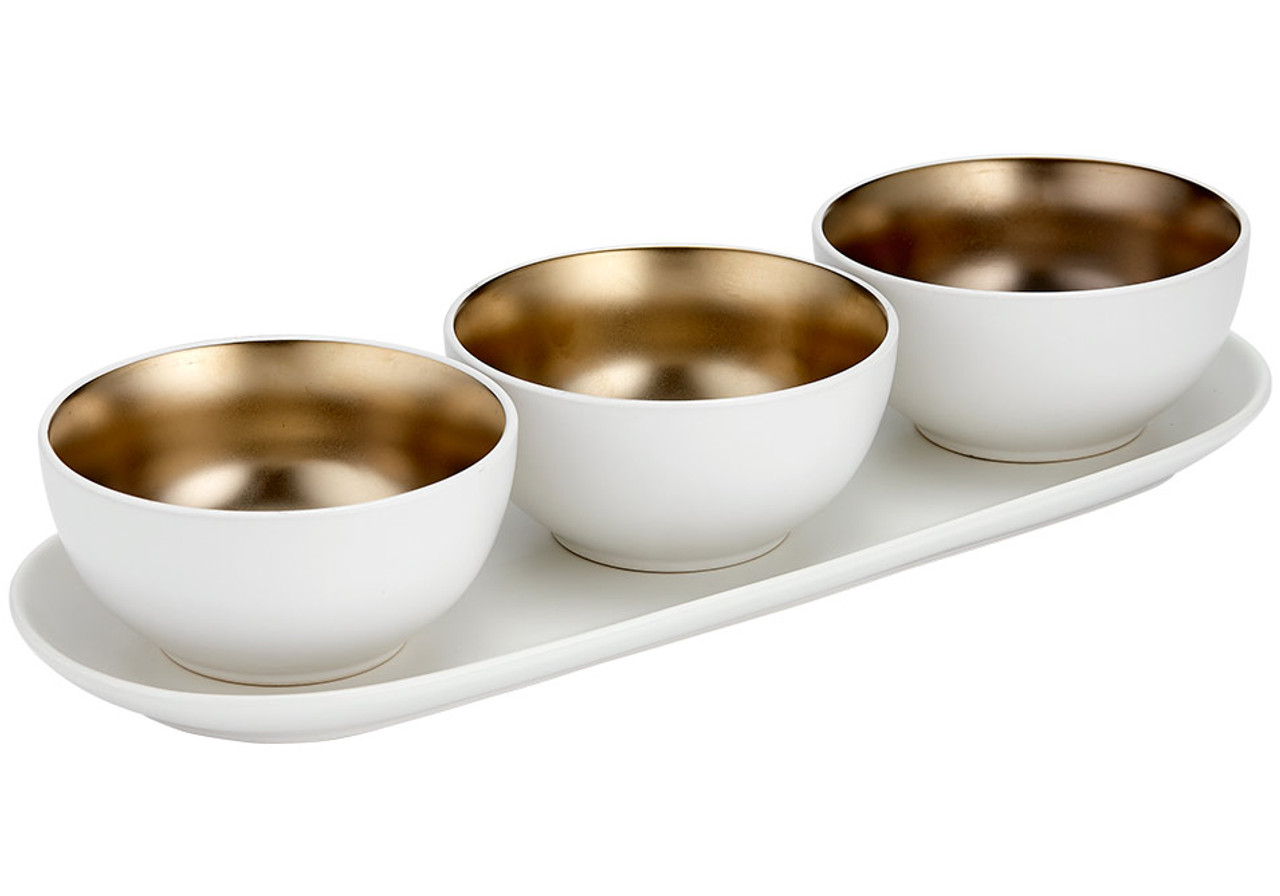 Ladelle Glitz Collection - 4 Piece Bowl Set - White and Gold (LD 73745)