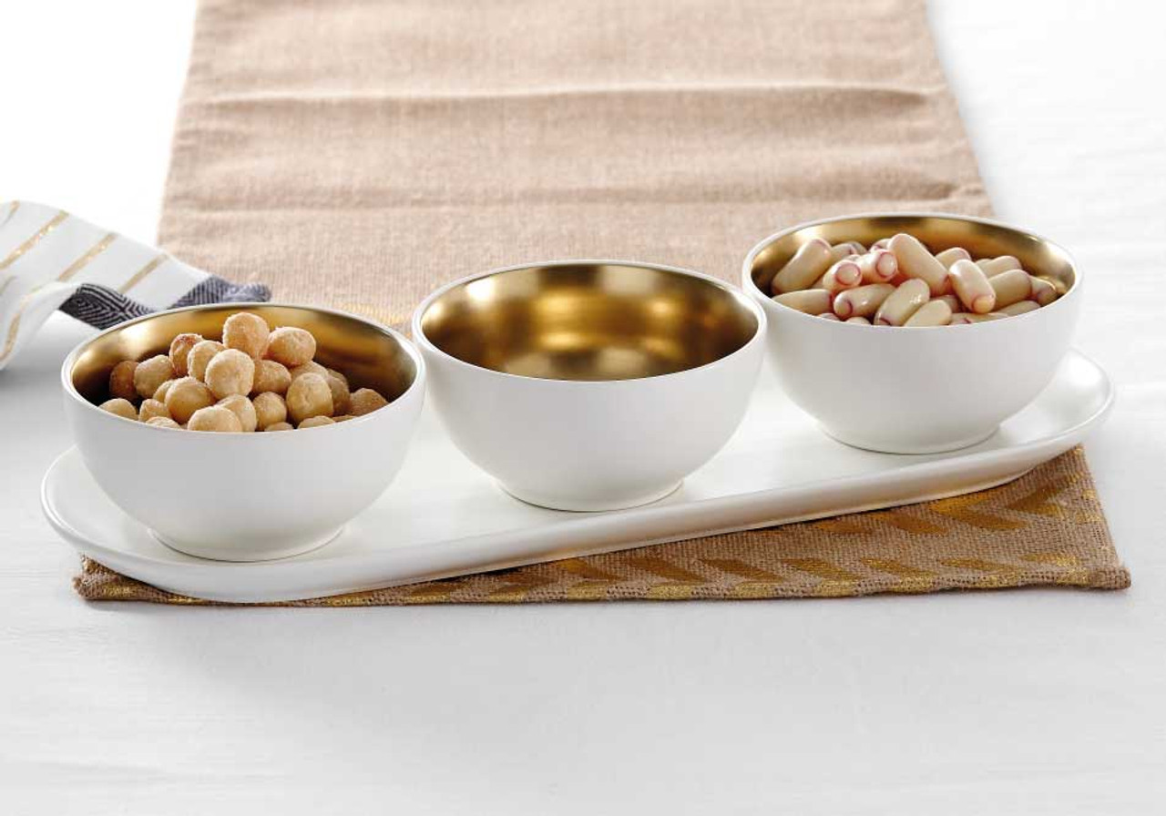 Ladelle Glitz Collection - 4 Piece Bowl Set - White and Gold (LD 73745)