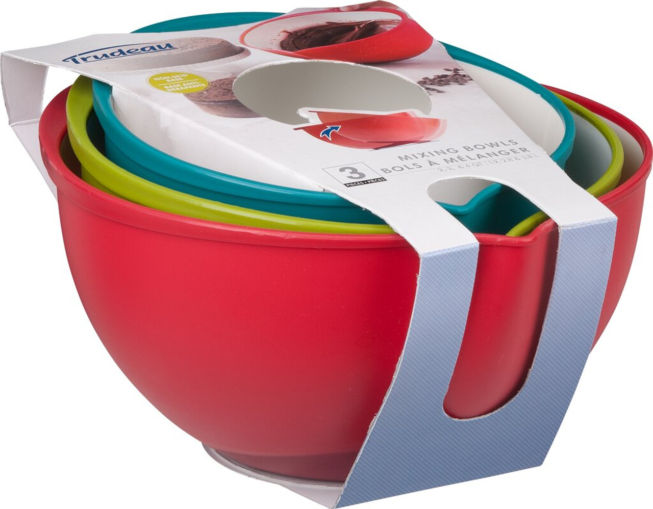 Trudeau Two-tone Nesting Mixing Bowls - Set of 3 - Red, Green