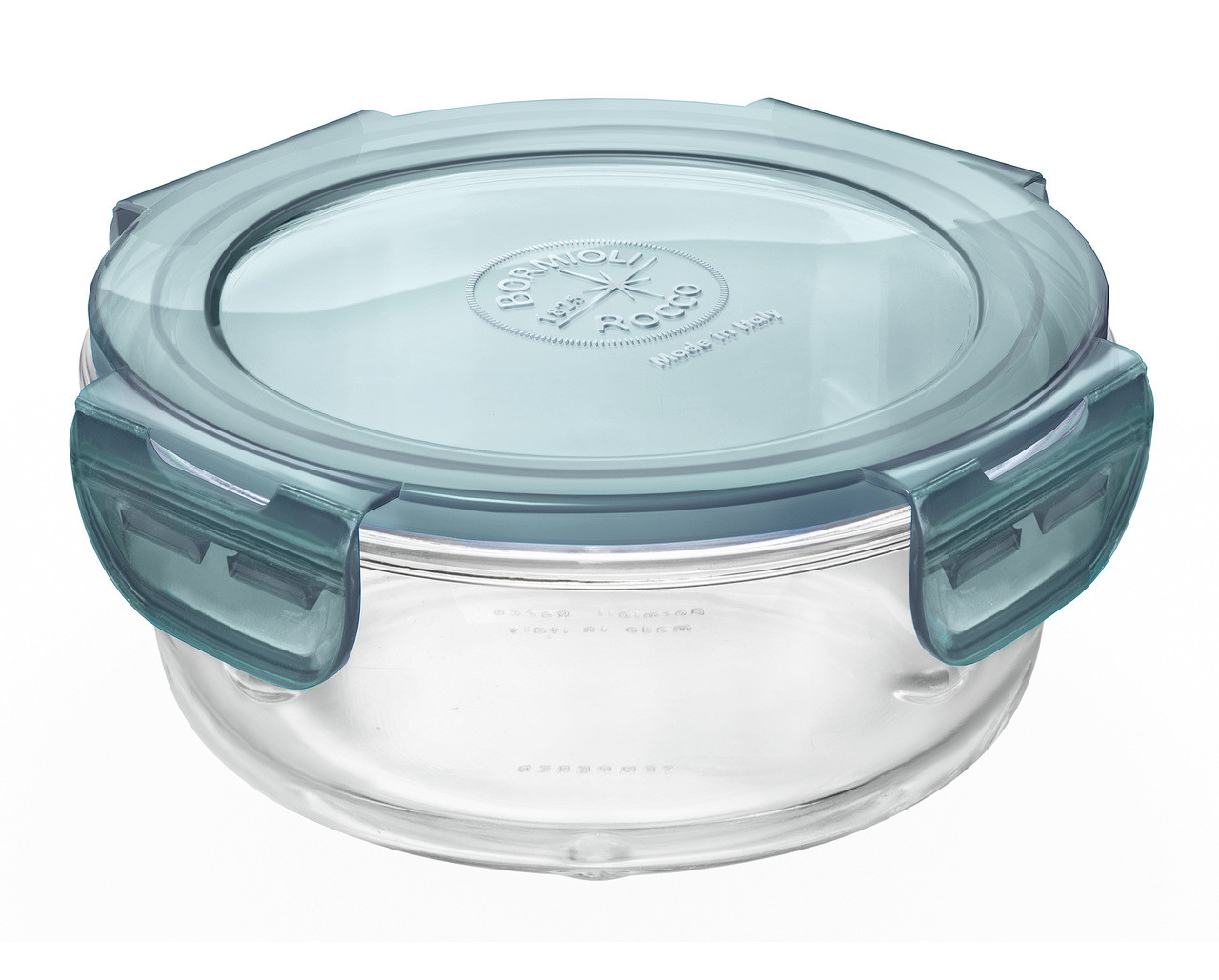 Bormioli Rocco Frigoverre Evolution Collection - 5.5-Inch Round Container -  50cl (17 oz)- Slate Blue Lid (BR 389111MG1321990)