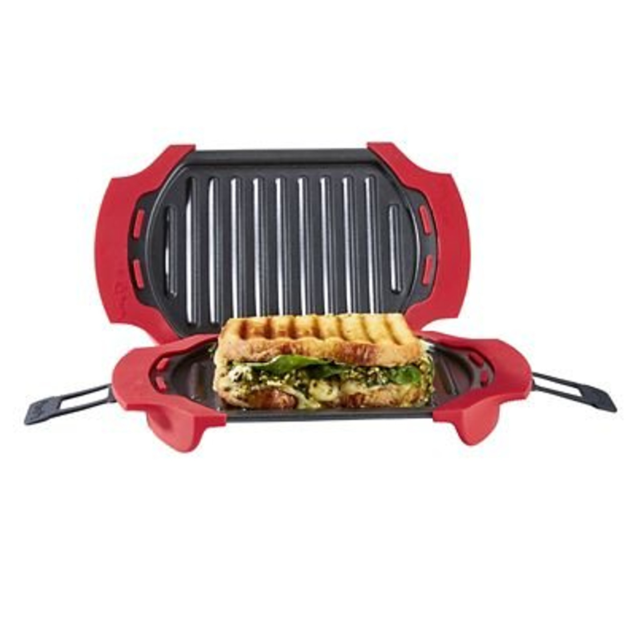Lekue Microwave Grill, Sandwich Maker, Panini Press, 10 in x 5.7 in in, Red, Size: 10 x 5.7