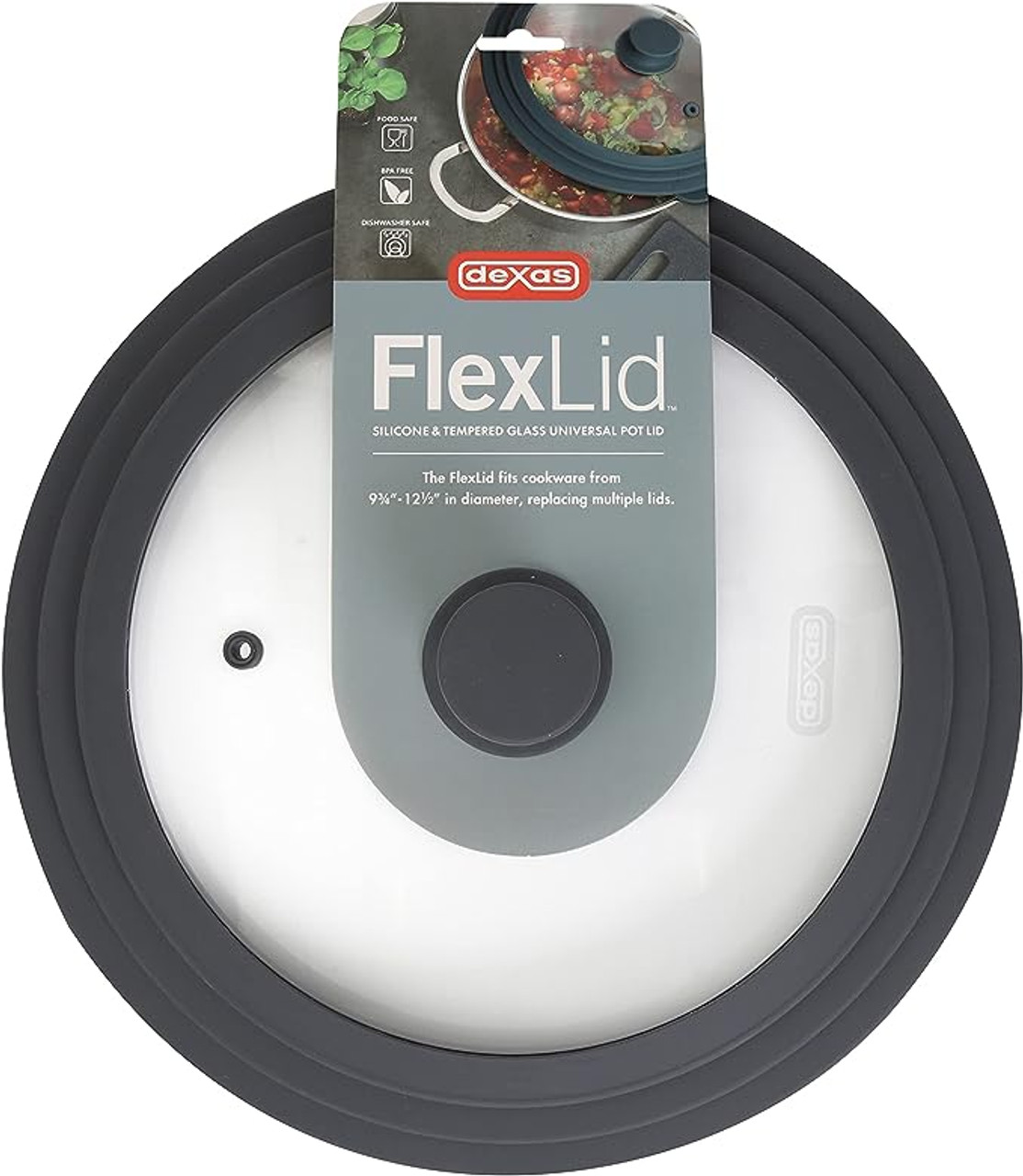 Dexas Flex Lid - Universal Pan Lid - Glass & Silicone - 12.75 inch x 12.75 inch (DX GSL115-432M)