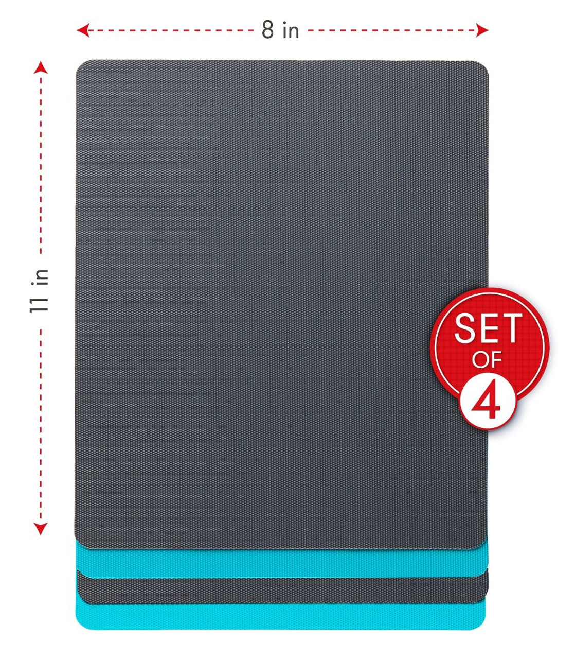 Grippmats® Flexible Cutting Boards Set includes 4 cutting boards that are 8"x11"x0.1".