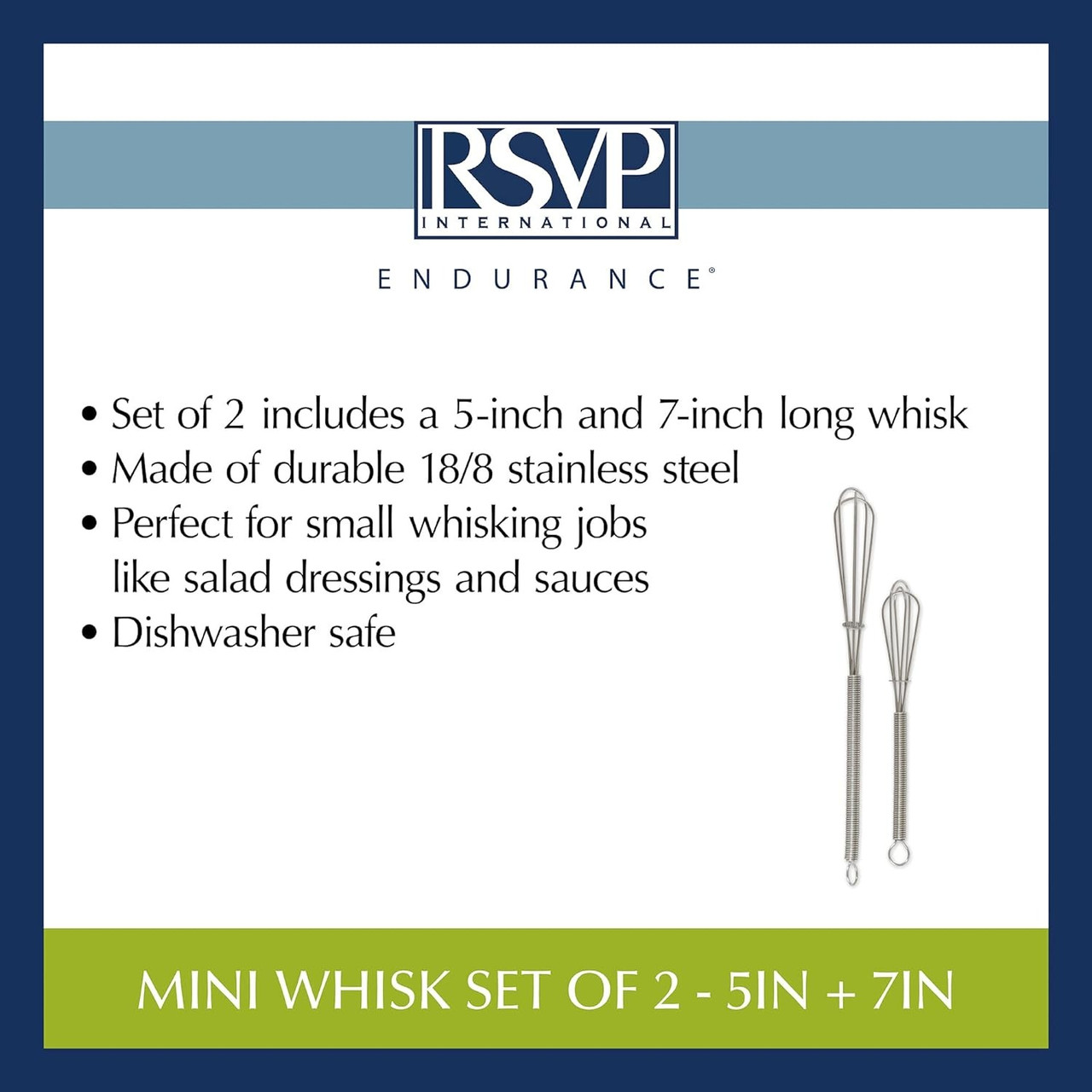 RSVP Endurance 18/8 Stainless Steel Mini Whisks, Set of 3